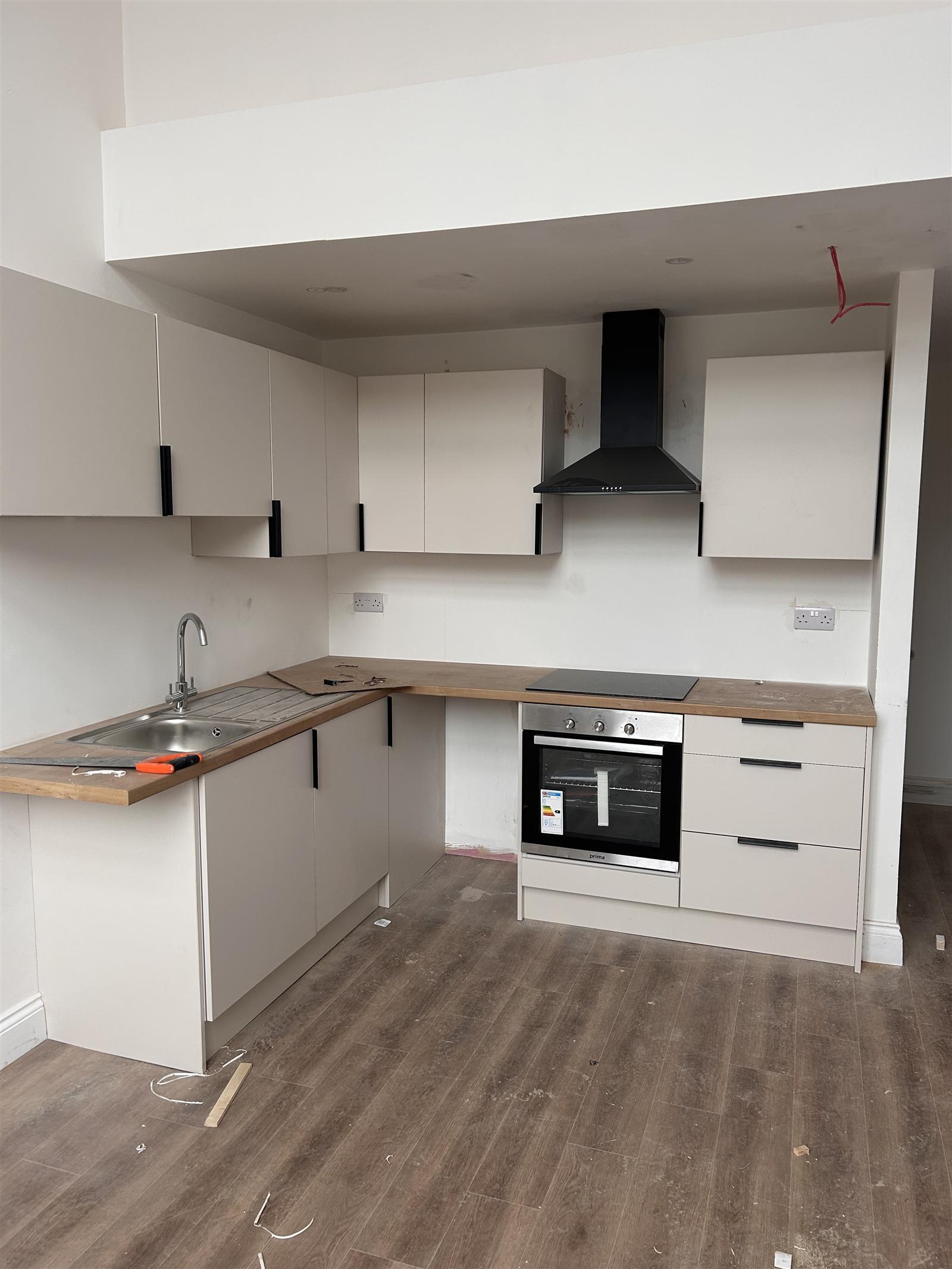 A fitted kitchen inside one of the flats